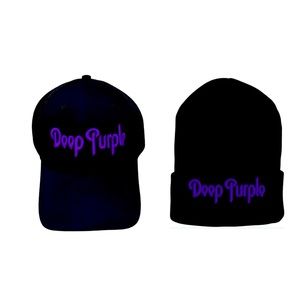deep purple embroidered folded beanie or hat